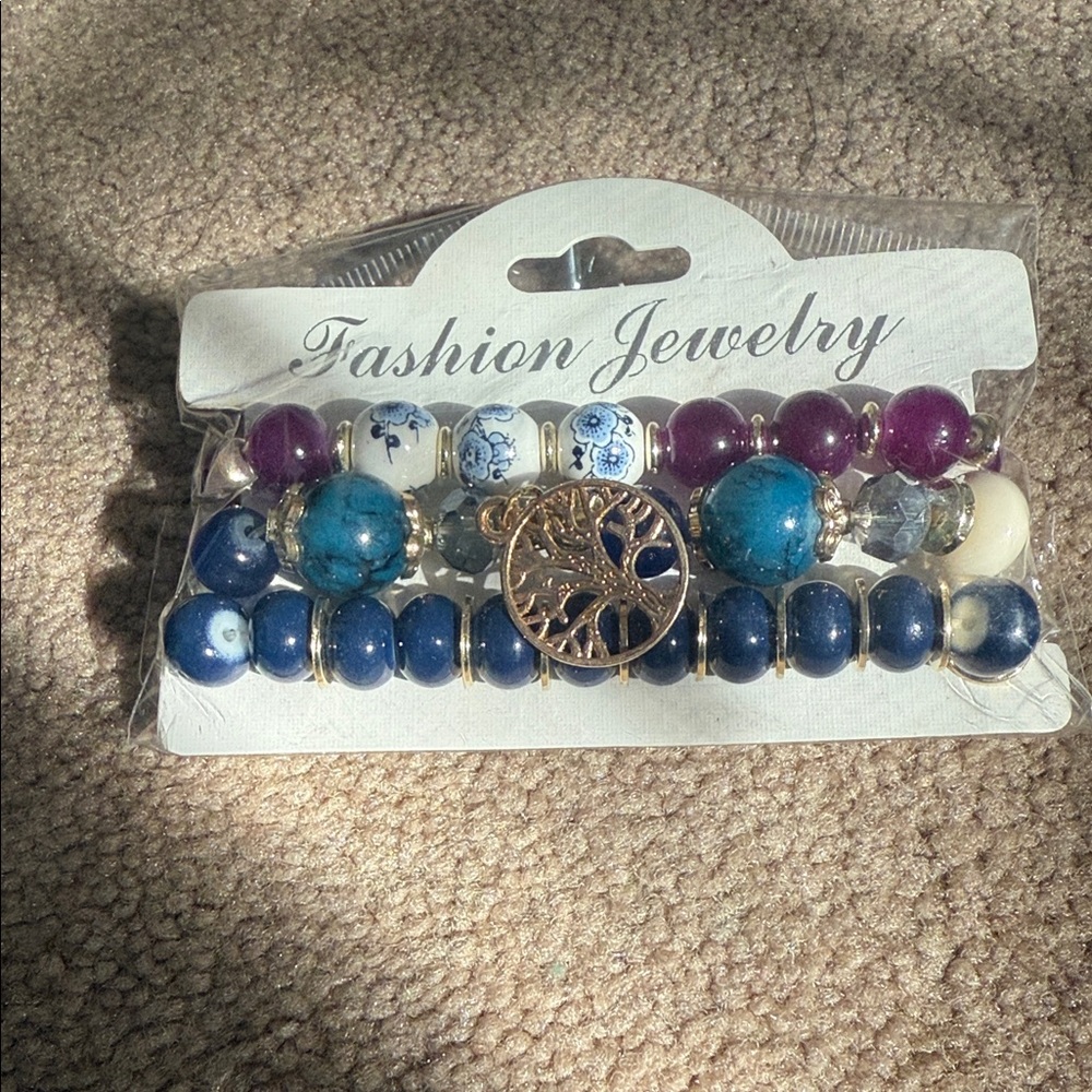 Fashion Jewelry Blue and Gold Bracelet Set